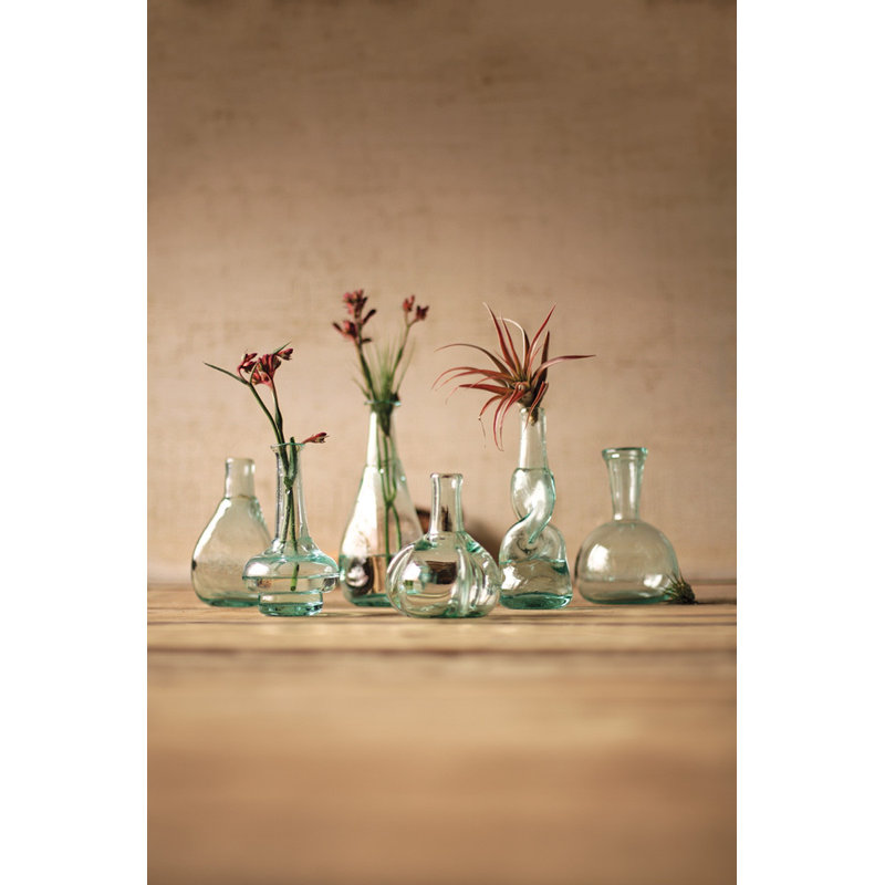  Vases en verre assortis en verre, H 9 po - Ensemble de 6 soufflés à la main transparents