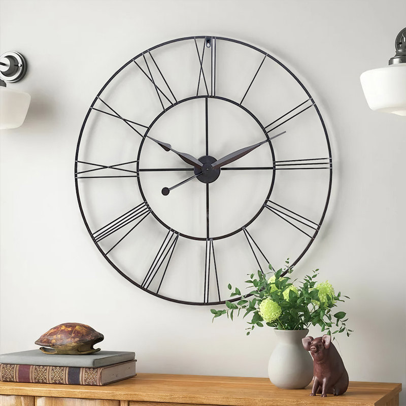 Garney Metal Wall Clock with black hands, 80cm H x 80cm W x 4cm D, Black