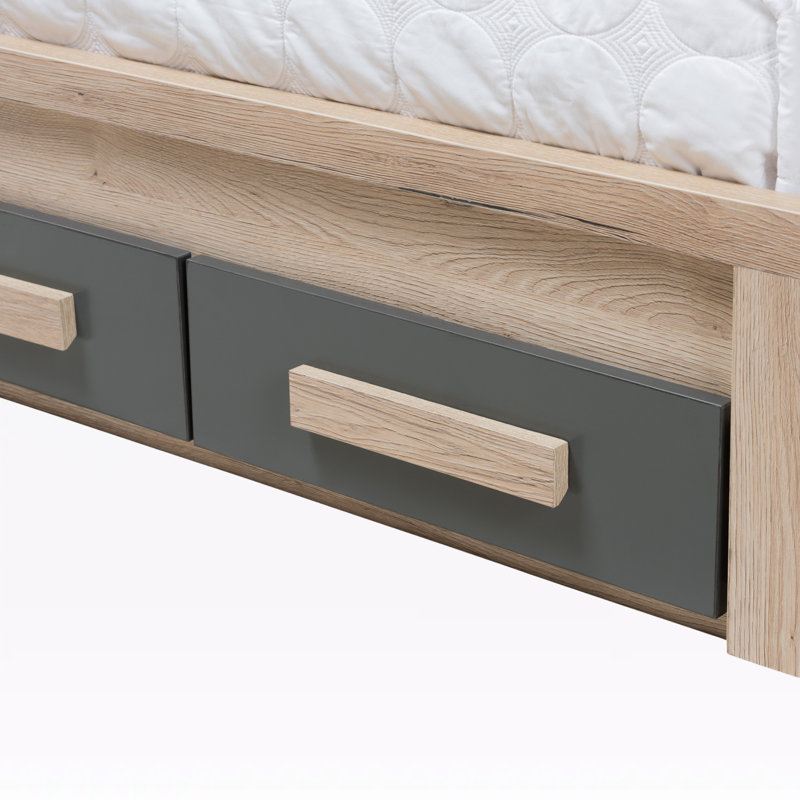 Lit plateforme avec rangement en chêne gris Gracie, H 36,34 po x l 41,42 po x L 77,8 po
