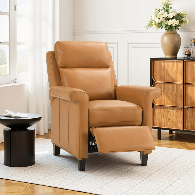 31.1" Wide Classic Premium Breathable Faux Leather Push Back Recliner, Orange Brown