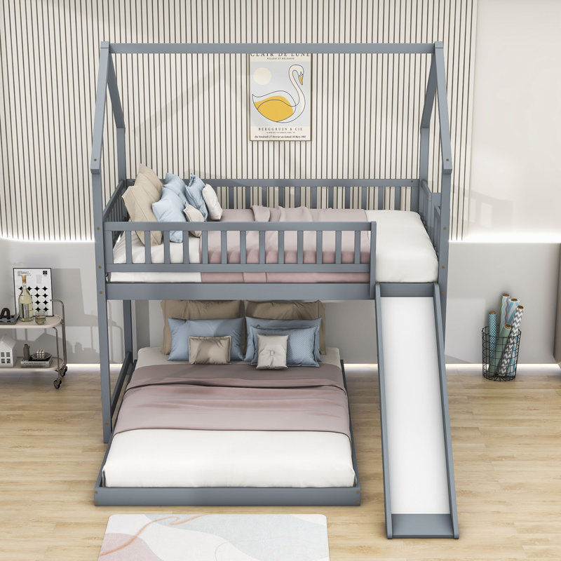 Sceinnker Kids Twin Over Full Bunk Bed, Gray