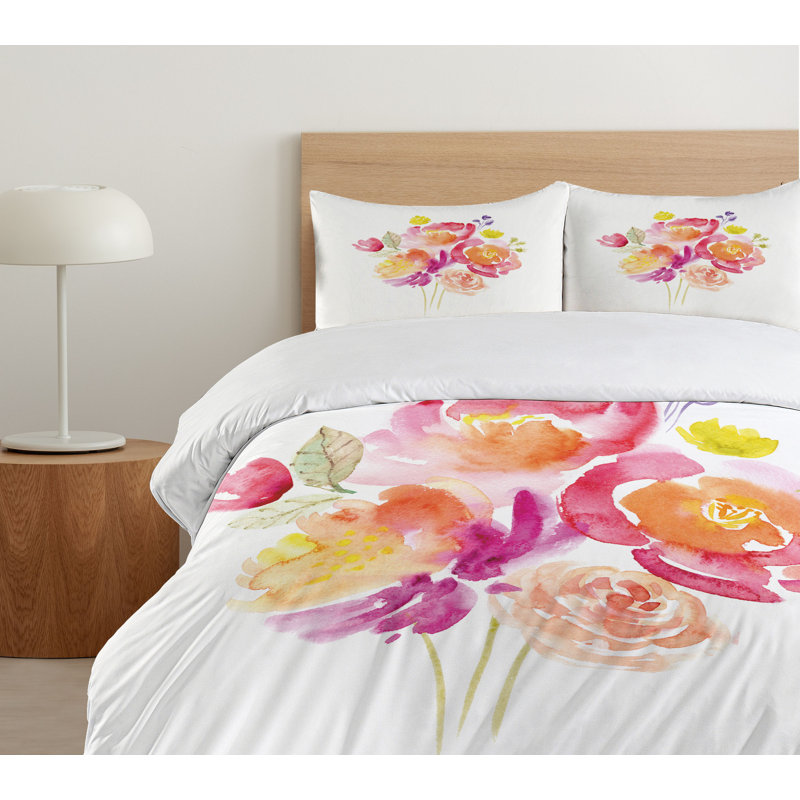 Modern & Contemporary Polyester Floral Duvet Cover, Queen Duvet Cover + 2 Standard Shams