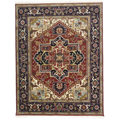 Shirita Oriental Floral Hand-Knotted 7'10" x 10'1" Wool Area Rug in Red