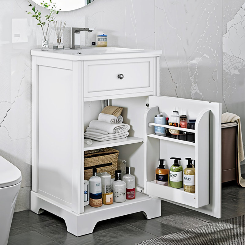 Donald 20" Bathroom Vanity With Sink, Bathroom Cabinet With Soft Closing Door, White
