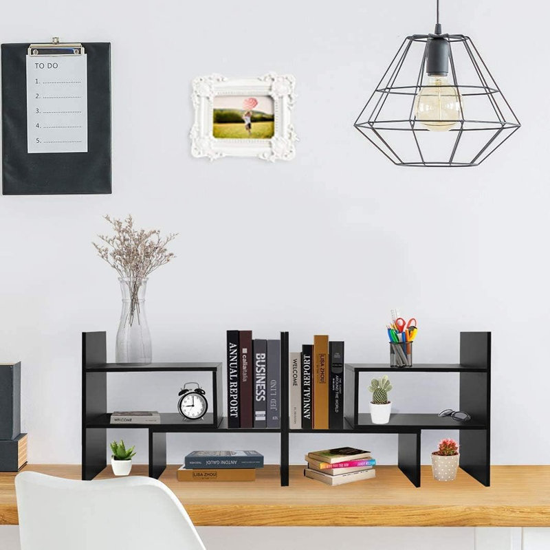 Natural Wood Bookcase,Bookshelf On Desk, Expandable Bookselves O...