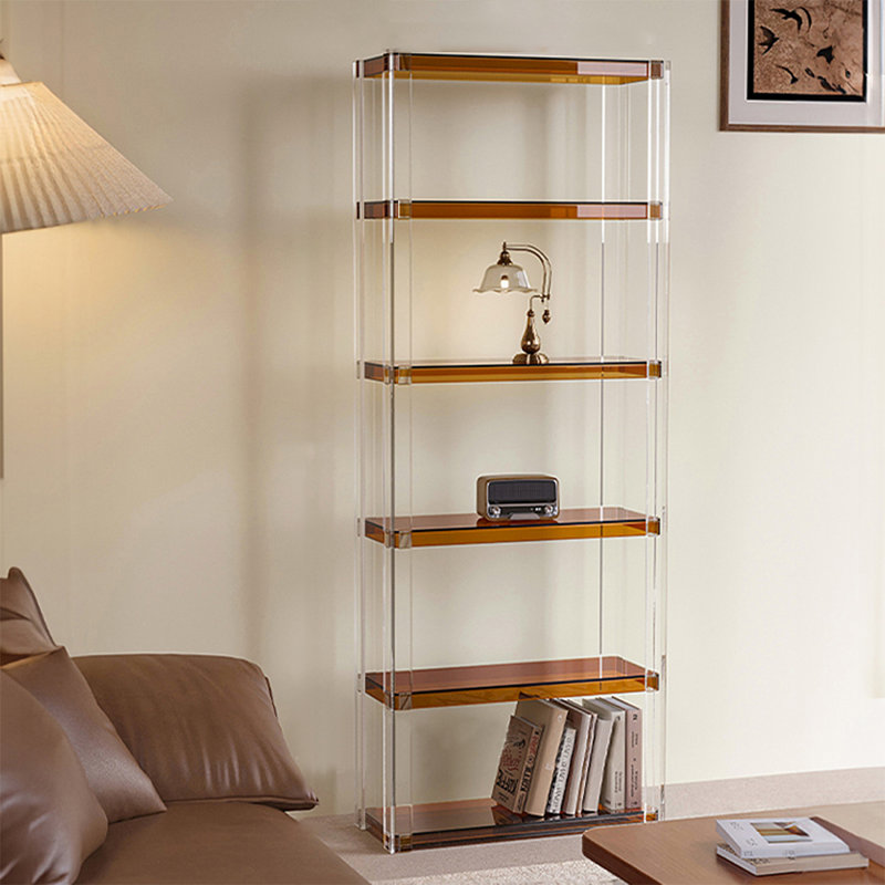 Open tiered display acrylic bookcase, Tan