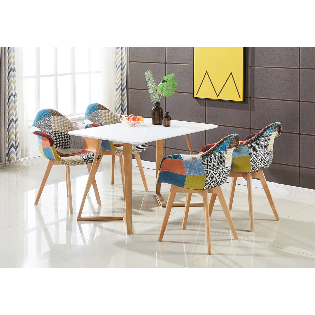 Shoup Patchwork Tub Dining Chair - Fabric Upholstered Seat and Curved Back with Foam Padding and Solid Wooden Legs - Armchair for Dining Room Kitchen