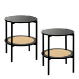 Round End Table Side Table with 2-Tier Storage Shelves(Set of 2)