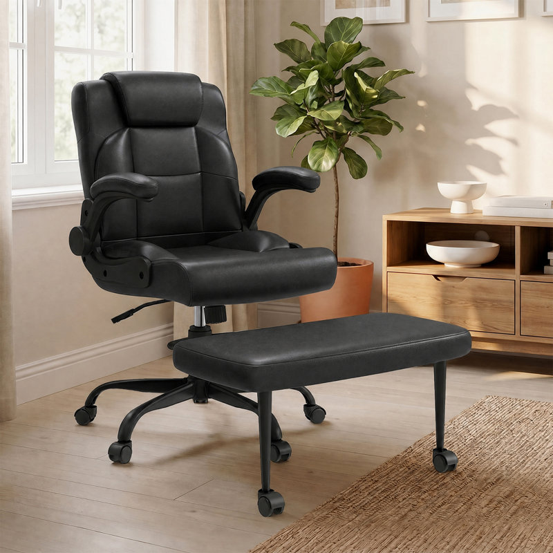 Fauteuil de bureau ergonomique pivotant à pieds croisés, repose-pieds rotatif à 360 °, roues, réglage de la hauteur pour une assise flexible
