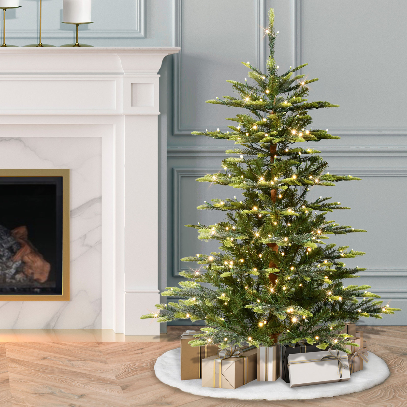 4.5' Pre-Lit Artificial Aspen Fir Tree with Dual-Color LED Lights