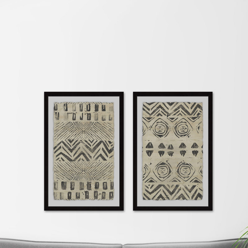Ebre Golden Patterns - Ensemble de 2 reproductions d'art sur papier encadrées, H 36 po x l 24 po