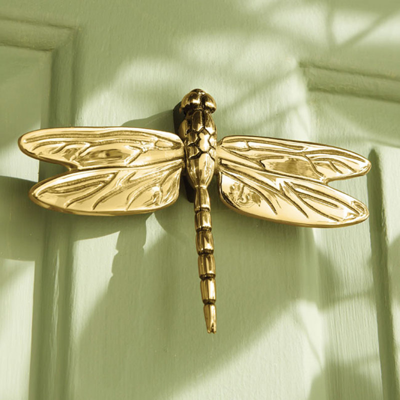 Dragonfly in Flight Door Knocker, 6" H x 8.25" W x 1.75" D, Brass
