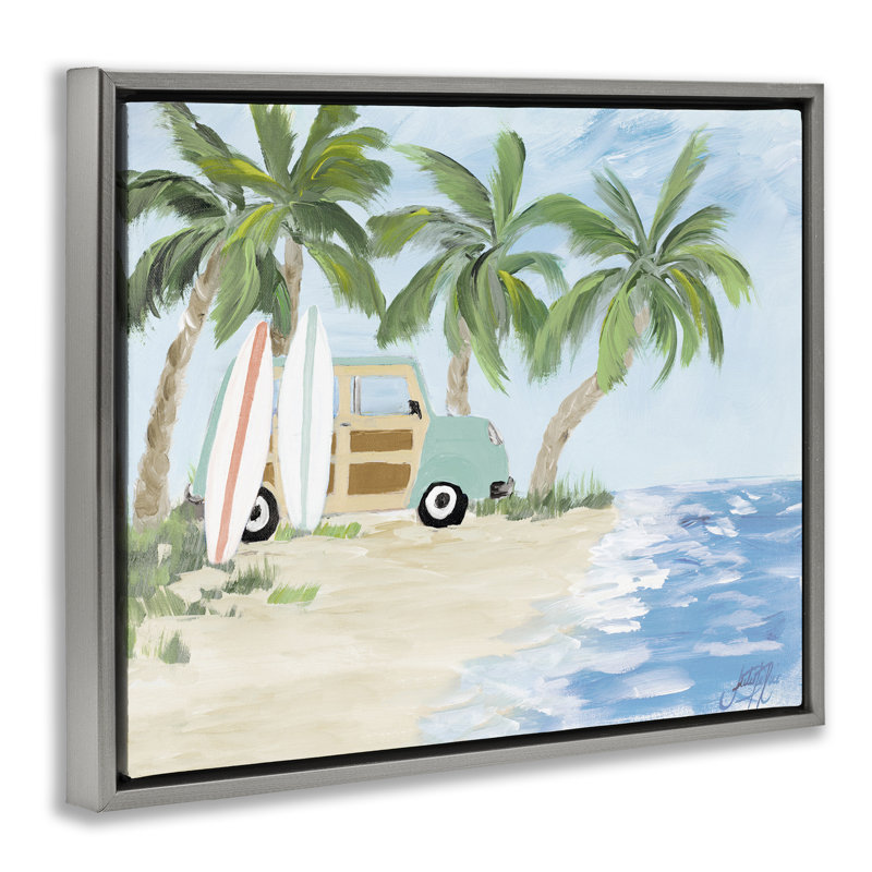 Toile tropicale encadrée par Julie DeRice, Cadre flottant gris lustré, H 25 po x l 31 po