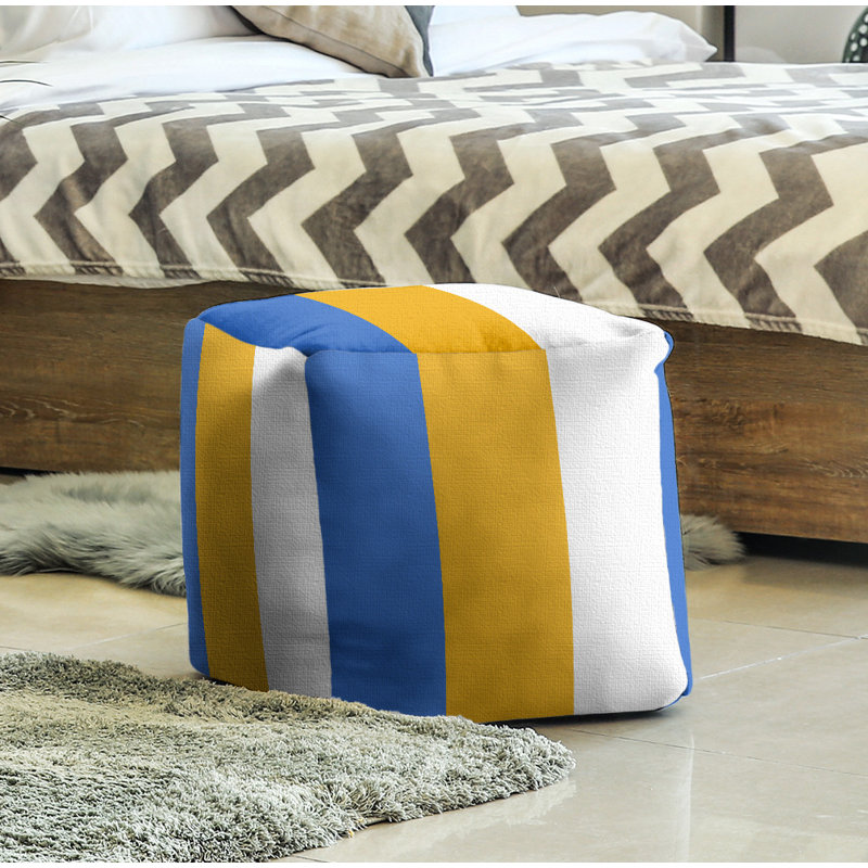 Repose-pieds cube la ours college stripes, Bleu / Or / Blanc