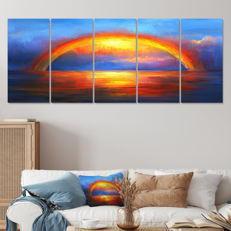 «Madeleine» - Art mural arc-en-ciel - Ensemble d'art mural traditionnel, H 28 po x l 60 po, 5