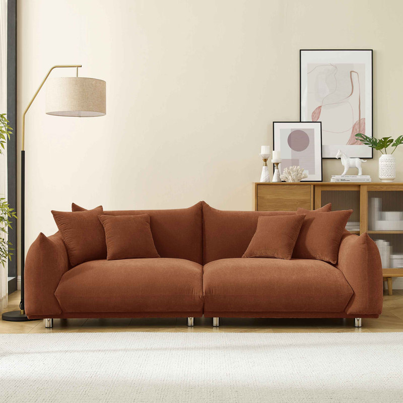 Arnya Upholstered Sofa with Round Arms, Dark Rust Rayon/Viscose, 29" H x 88.9" W x 37" D, 3