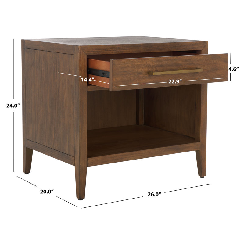 Ariella Brown Mahogany 1-Drawer Nightstand with Brass Pull