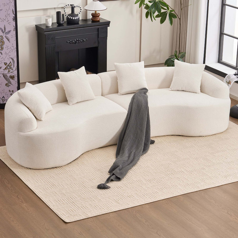 Canapé 4 places en tissu chenille avec 4 coussins pour le salon, Blanc