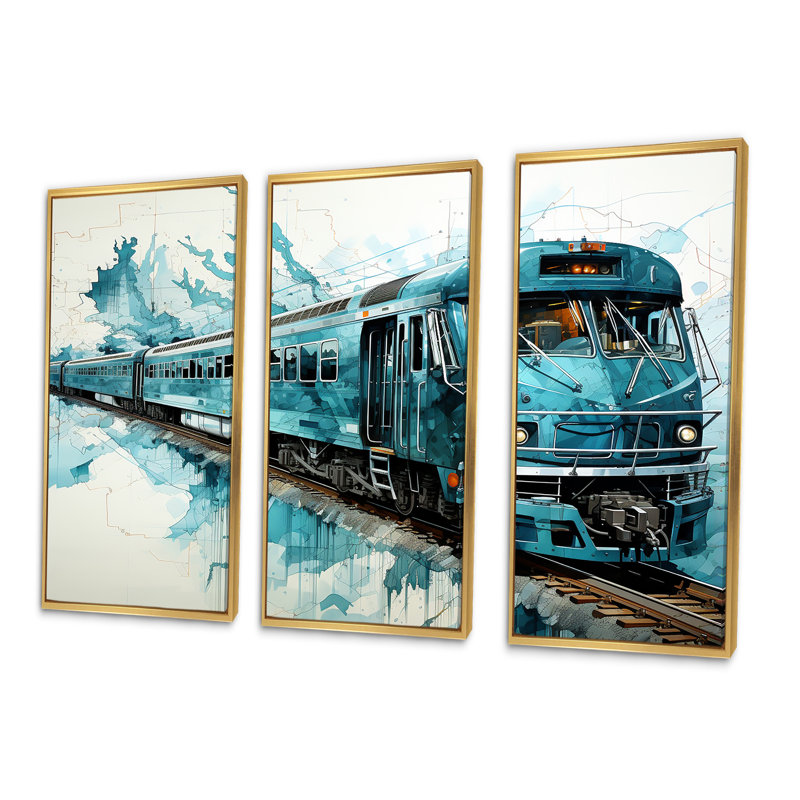 «Usa Map Rail Render - Train», impression d'art mural, Cadre flottant doré, H 28 po x l 36 po x P 1 po