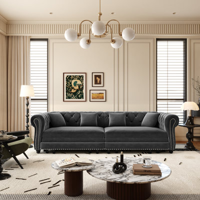 89" King Size Pull Out Sofa Bed 3-in-1 Convertible Velvet Chesterfield Sleeper Couch