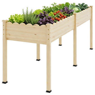 72" (6 ft) Elevated Wooden Garden Bed with Scalloped Edge, 6-Leg Outdoor Raised Planter Box