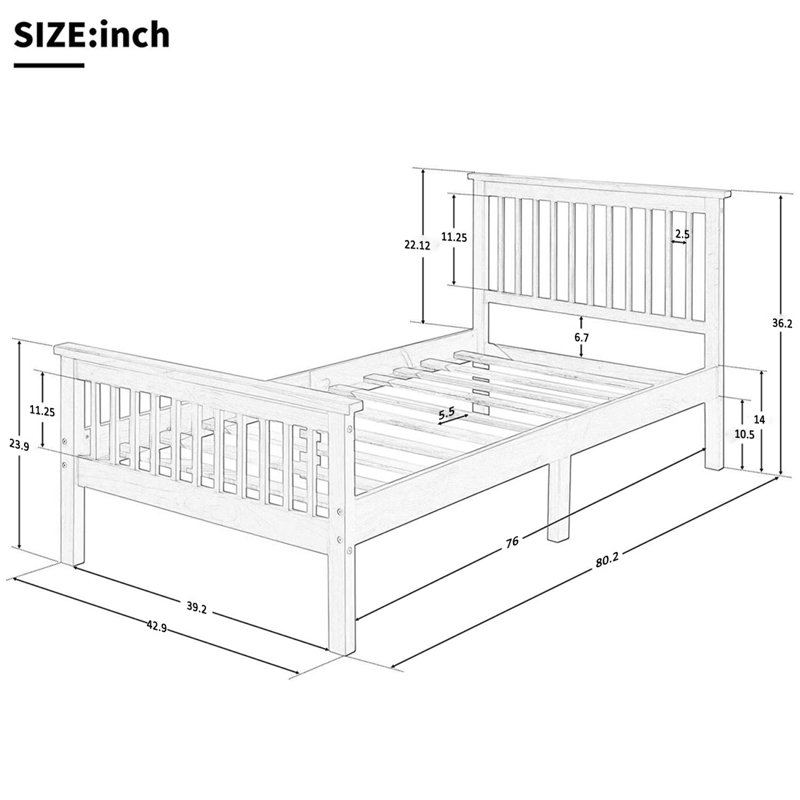 Elicio Twin Slat Bed Frame, Platform Bed with Headboard and Footboard, Oak