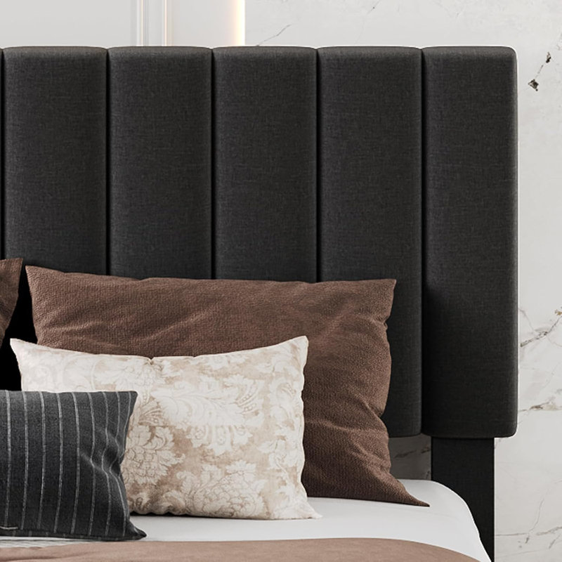 Très grand lit plateforme tapissier avec tiroirs de rangement, tête de lit réglable, grand cadre en bois pour la chambre à coucher, noir