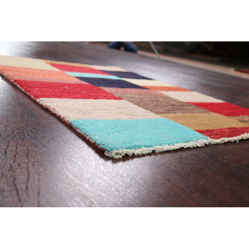 Tapis brun en laine noué à la main de conception unique 2 pi 7 po x 3 pi 5 po New Age