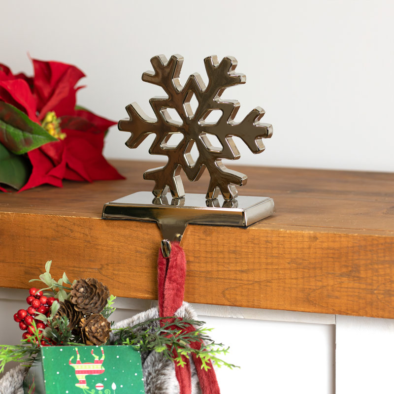 Silver Snowflake Metal Christmas Stocking Holder - 5"