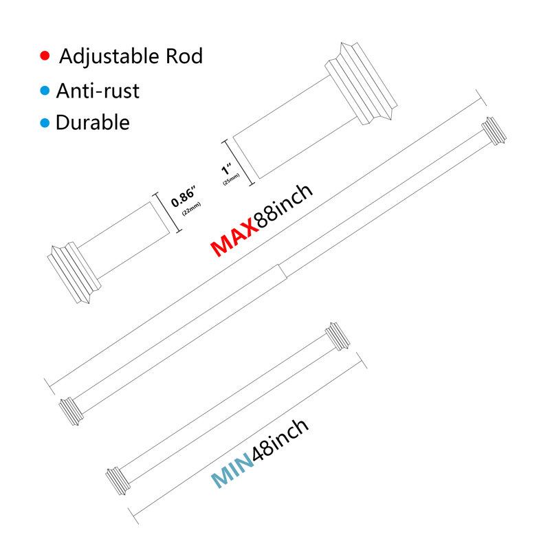 Tringle à rideaux simple réglable 0,98 po, Argent