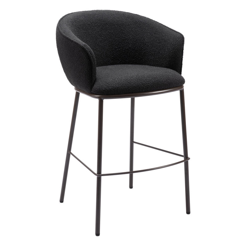 Chaise de bar en peau de mouton 30 po noir et bronze