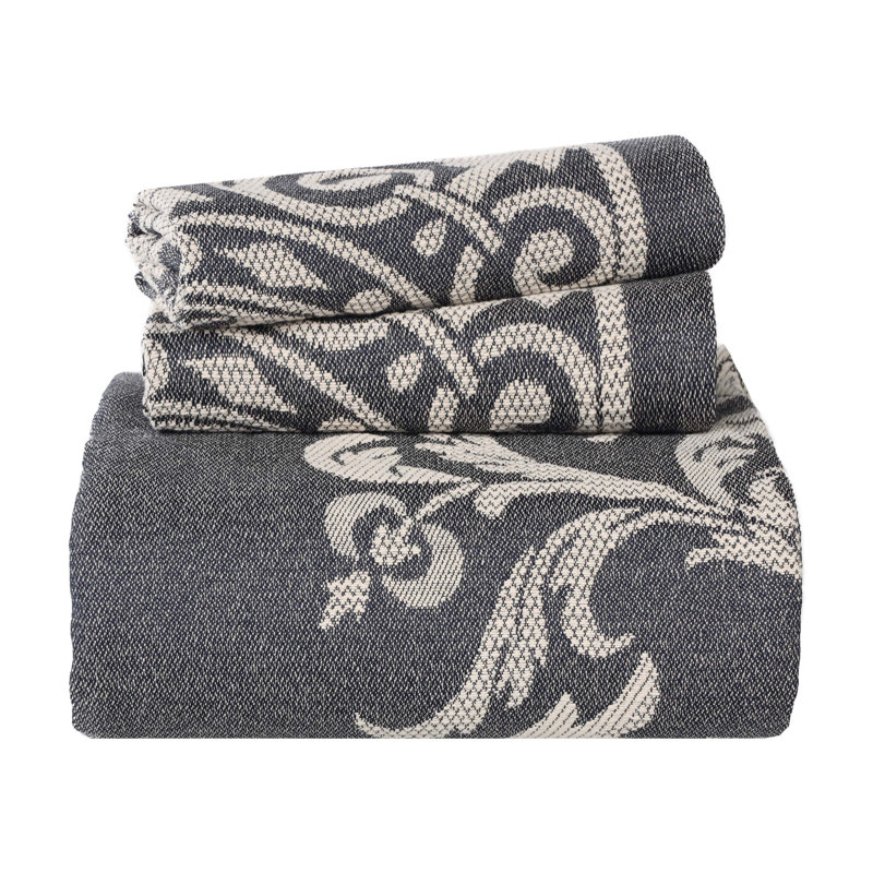 Ensemble de couvre-lit / couvre-lit à motif médaillon traditionnel en mélange de coton tissé léger Rio, Bleu denim