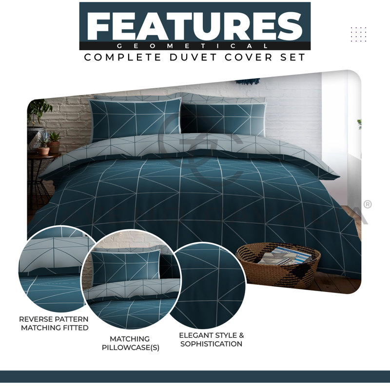 Cotton Blend Geometric Duvet Cover with Pillowcases, King Duvet Cover + 2 Standard Pillowcases