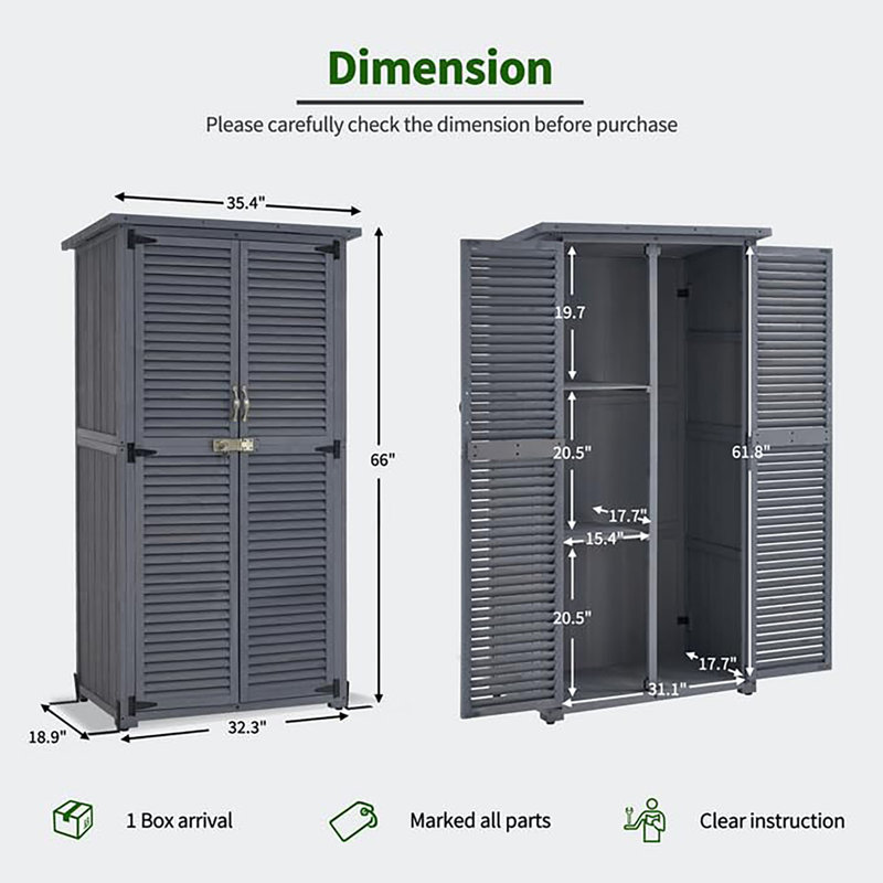 Outside Garden Tool Shed with 2 Doors, Gray