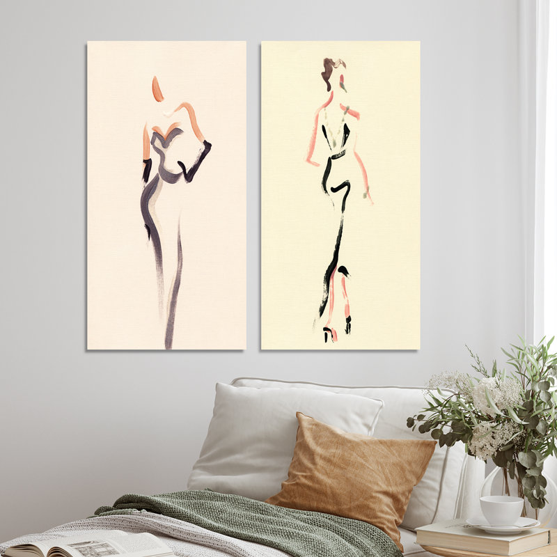 «Fashion Woman Line Art X», ensemble de 2 peintures sur toiles, H 20 po x l 24 po x P 1 po, Toile tendue