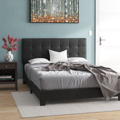 Roma Faux Leather Upholstered Platform Bed Frame with Adjustable Headboard , Strong Slat Support System, No box Spring Required