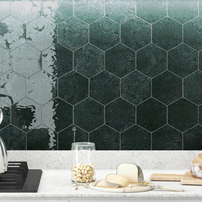 Carreau de sol et de mur en porcelaine polie aspect pierre 5,1 po x 5,9 po Alma Azul Hexagon