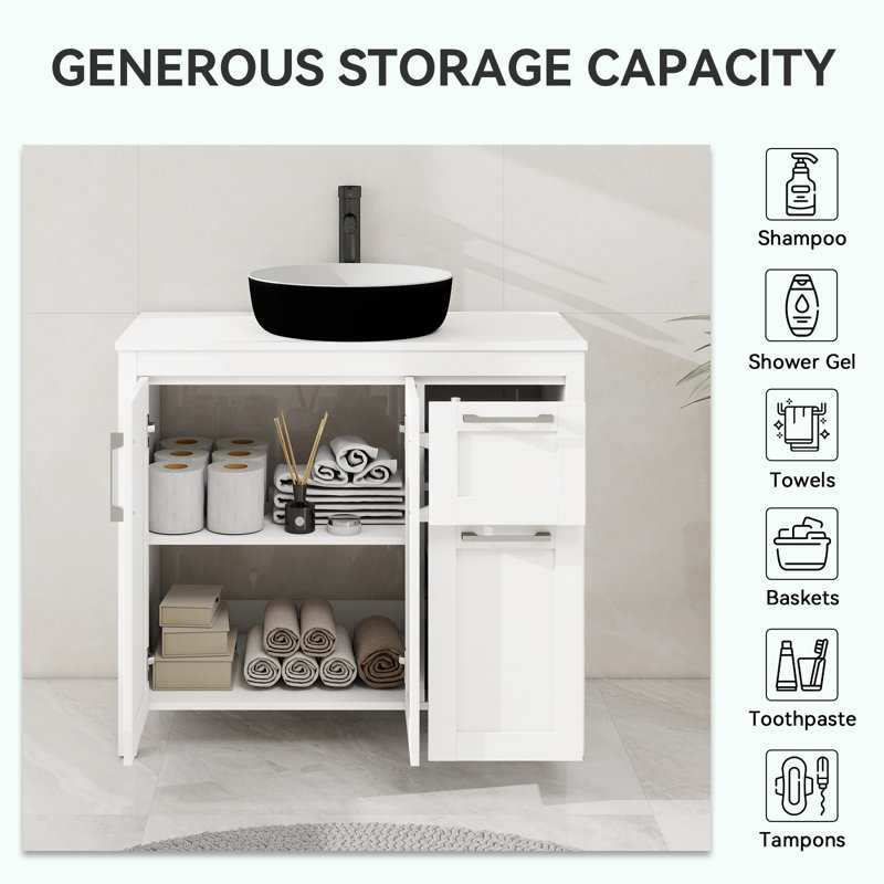 36" Free-Standing Modern Single Bathroom Vanity With Sink, White