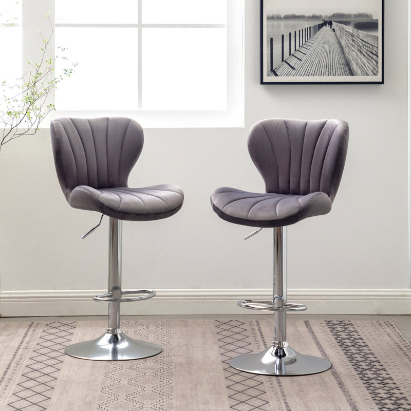 Ellston Upholstered Adjustable Swivel Barstools, Set Of 2, Gray
