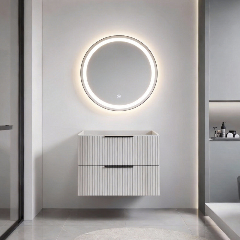 Bathroom Vanity Cabinet with Sink Black Wall Mounted Bathroom Vanities with Ceramic Sink Floating Fluted Sink Vanity with Drawers,Modern