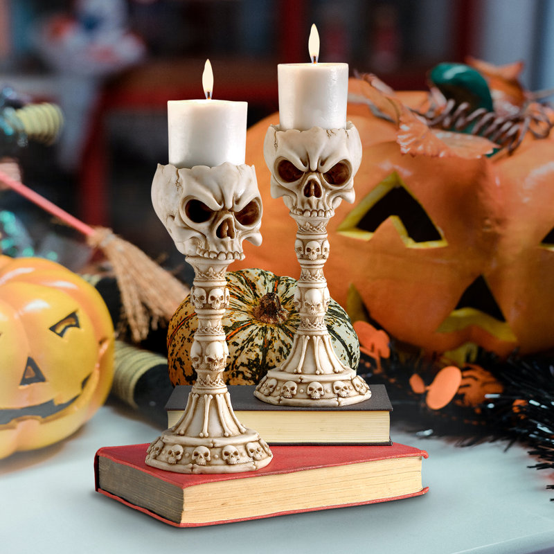 Skullduggery Gothic Fantasy Skull Tabletop Candlestick Set