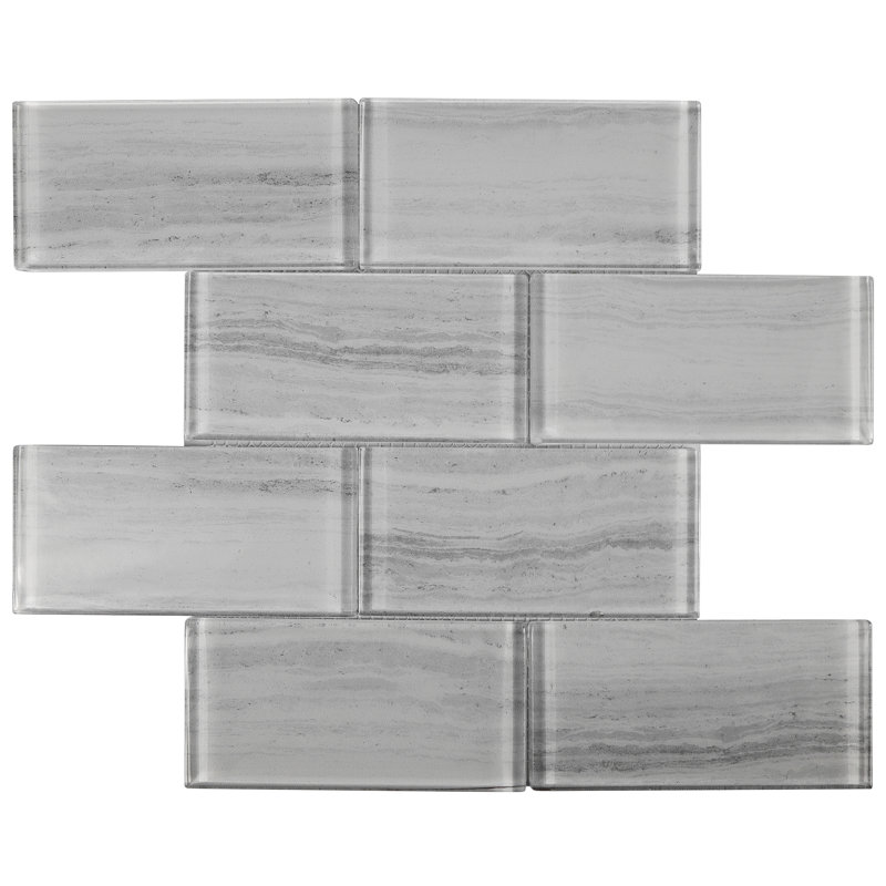 Rorer 3" x 6" Glass Mosaic Subway Wall Tile, Gray