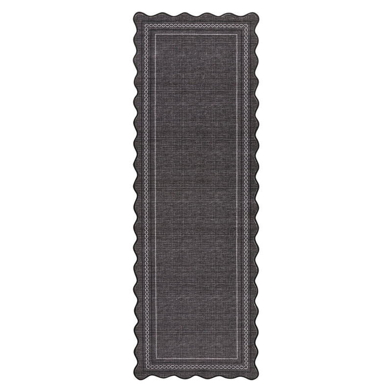 Tapis lavable à bords festonnés avec envers antidérapant, Black, 2*6ft