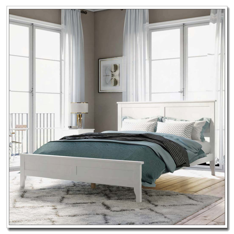 Solid Wood Platform Bed, White, Queen