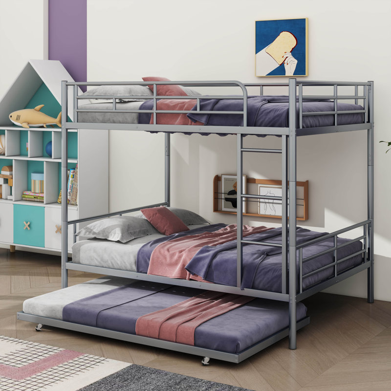 Lit superposé avec lit gigogne Anastazia Kids, Double sur double, Argent