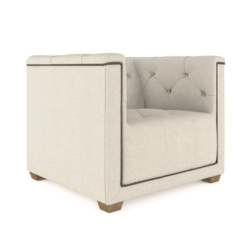 Fauteuil tuxedo Hudson, Huître de lin à tissage carré, Brun foncé