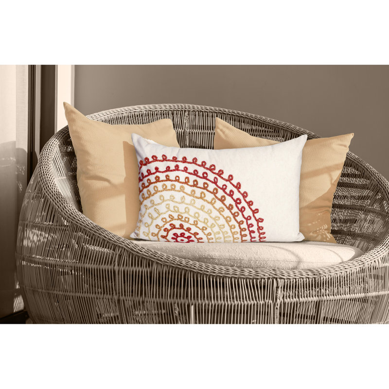 Embroidered Outdoor Throw Pillow, White/Red