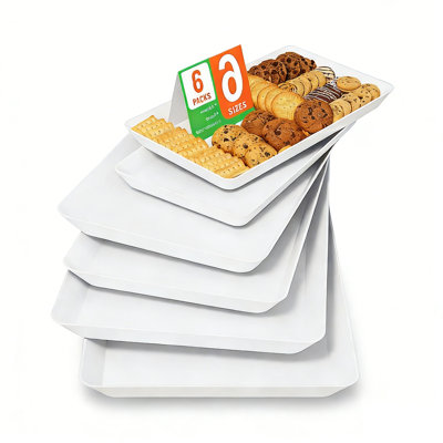 6-Pack Serving Tray Set  - Stackable BPA-Free Multi-Use Trays For Party, Picnic, BBQ, Kitchen & Dining, Easy Clean Serving Platters, Home & Outdoor Use