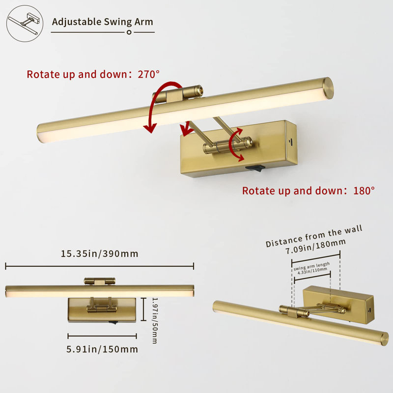 Lampe pour cadre DEL 7,09 po à intensité variable, Laiton