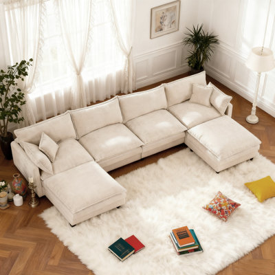 130" Oversized Upholstery Modular Sectional Sofas With Two Ottoman For Living Room